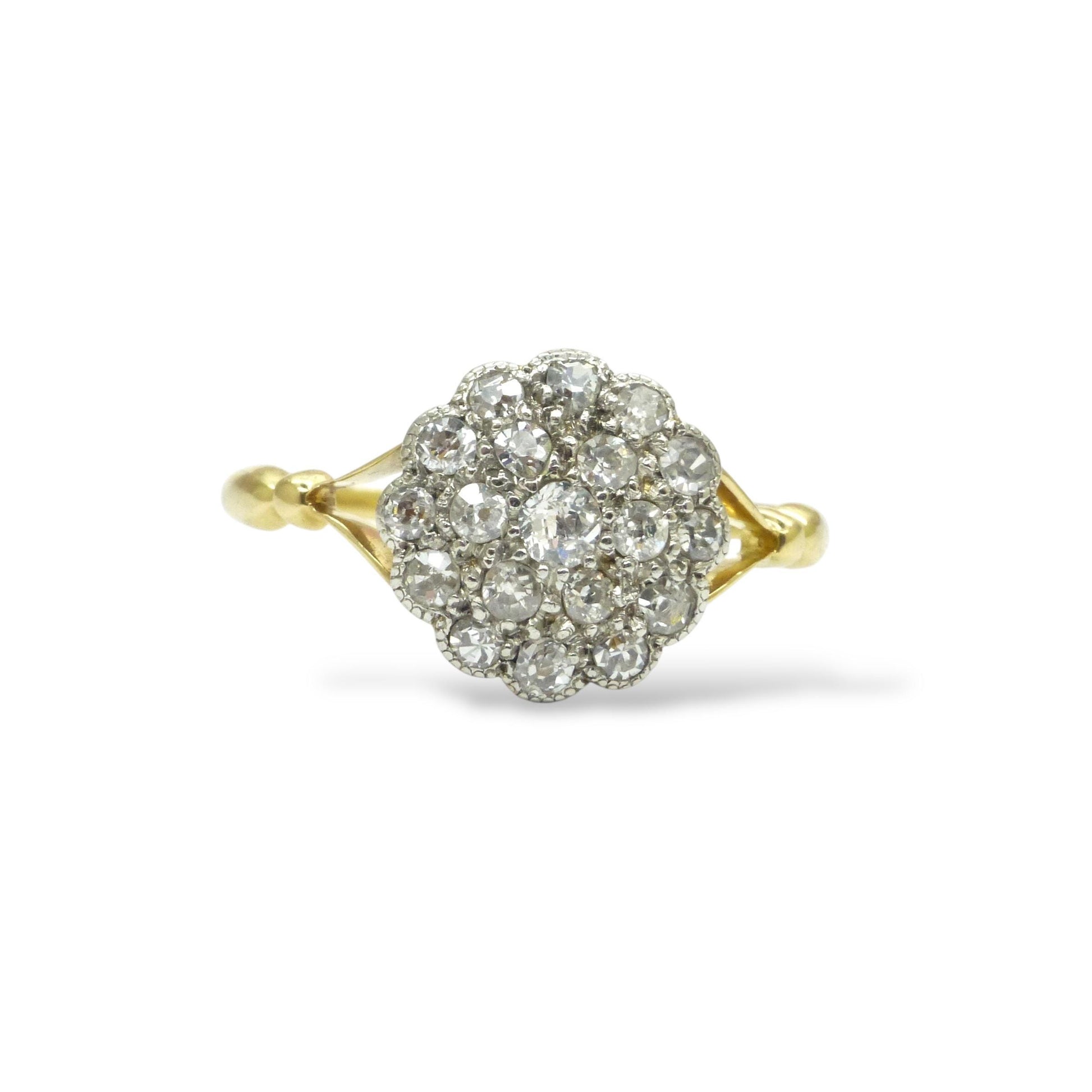 Antique 18ct Platinum old cut diamond daisy cluster ring 0.40ct c1900-1910's