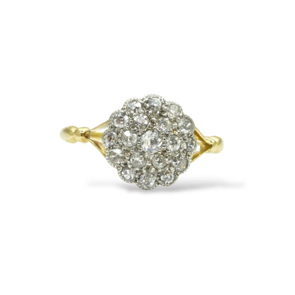 Antique 18ct Platinum old cut diamond daisy cluster ring 0.40ct c1900-1910's