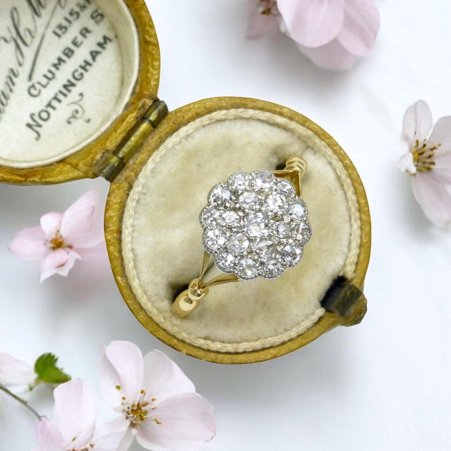 Antique 18ct Platinum old cut diamond daisy cluster ring 0.40ct c1900-1910's