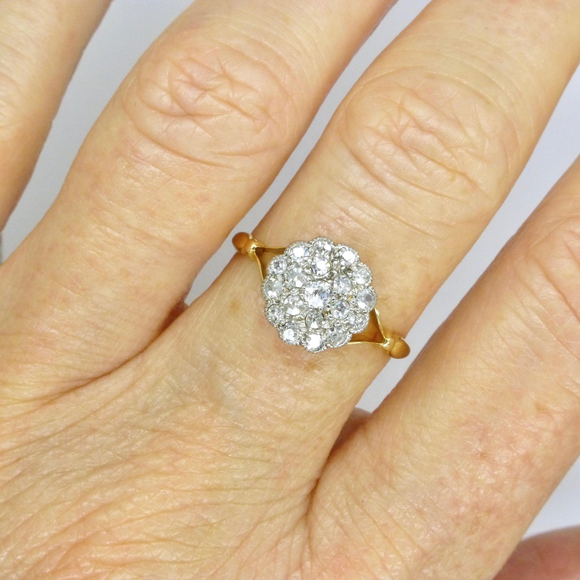 Antique 18ct Platinum old cut diamond daisy cluster ring 0.40ct c1900-1910's