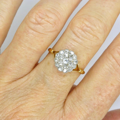 Antique 18ct Platinum old cut diamond daisy cluster ring 0.40ct c1900-1910's