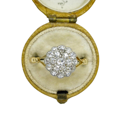 Antique 18ct Platinum old cut diamond daisy cluster ring 0.40ct c1900-1910's