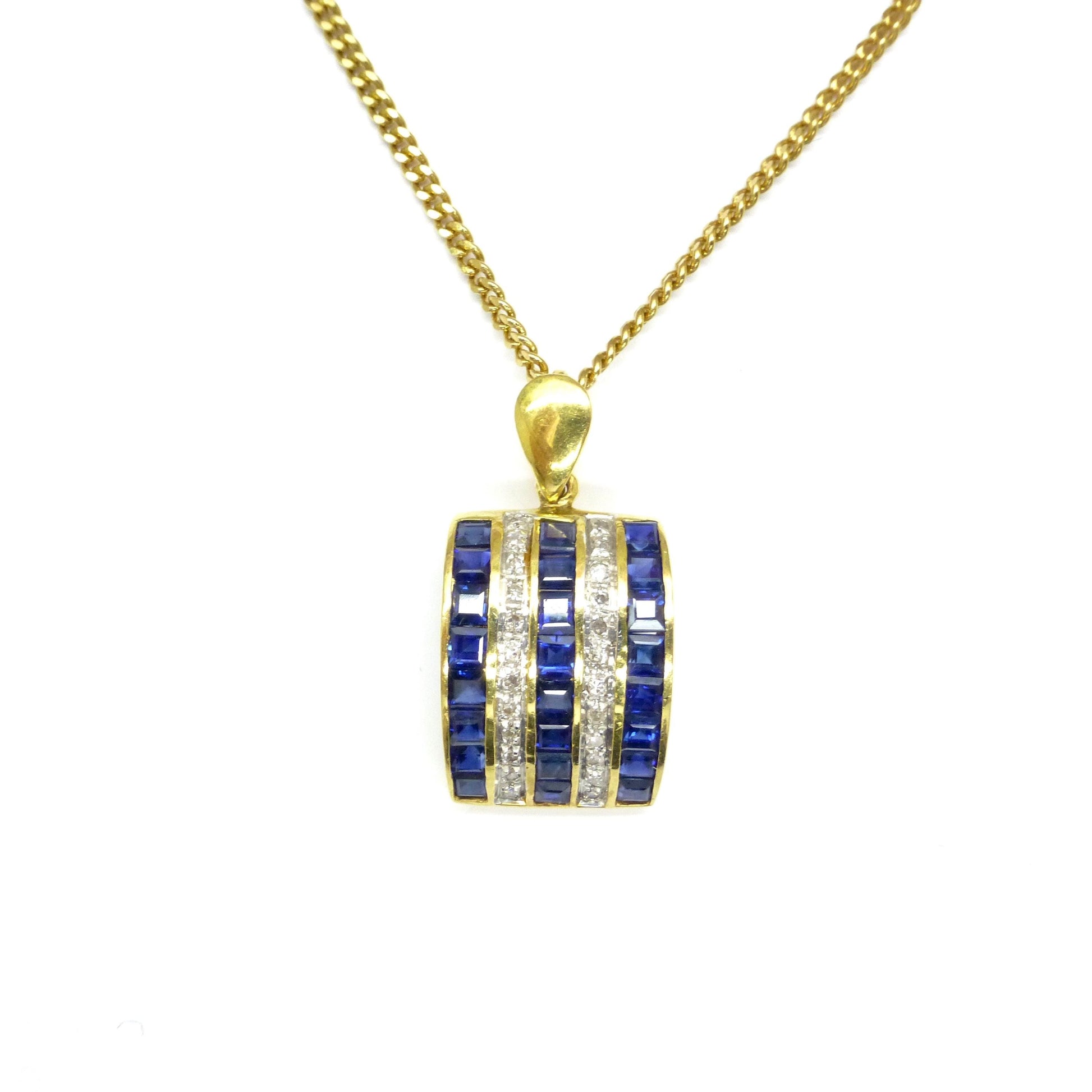 Vintage 18K gold Sapphire and diamond five row pendant
