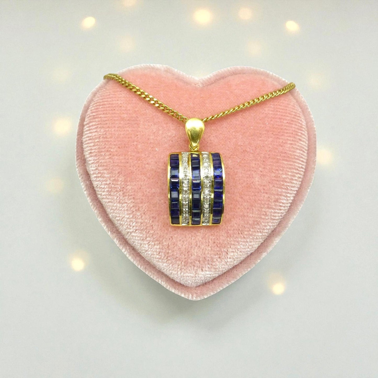 Vintage 18K gold Sapphire and diamond five row pendant