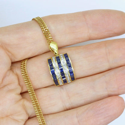 Vintage 18K gold Sapphire and diamond five row pendant