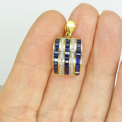 Vintage 18K gold Sapphire and diamond five row pendant