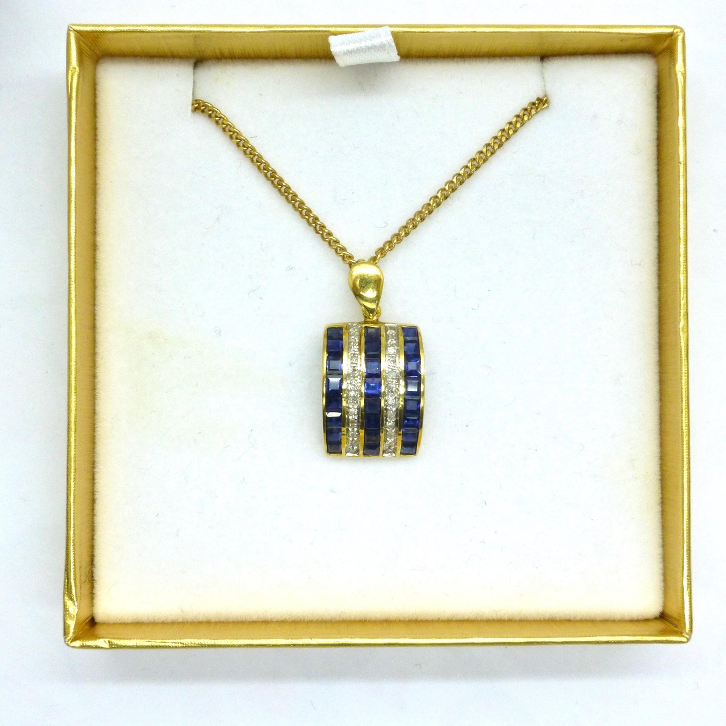 Vintage 18K gold Sapphire and diamond five row pendant