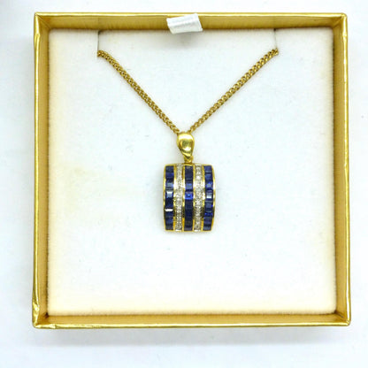 Vintage 18K gold Sapphire and diamond five row pendant