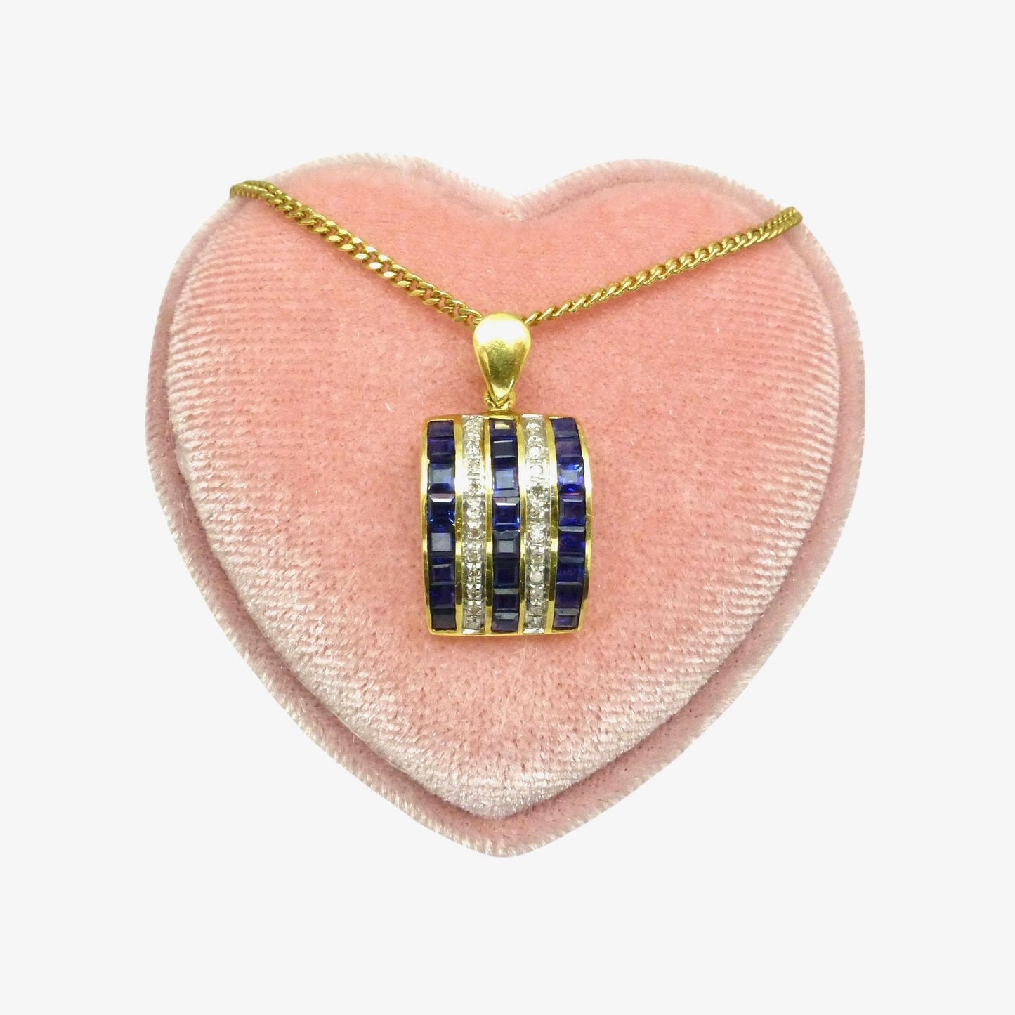Vintage 18K gold Sapphire and diamond five row pendant