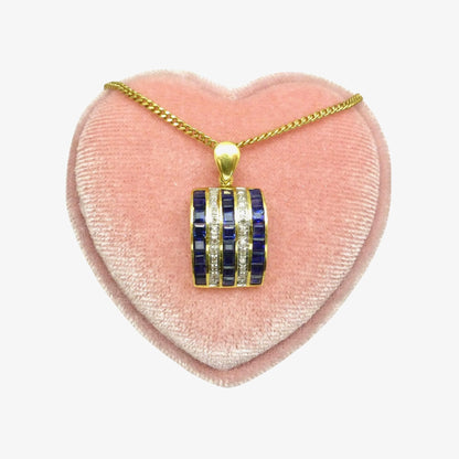 Vintage 18K gold Sapphire and diamond five row pendant