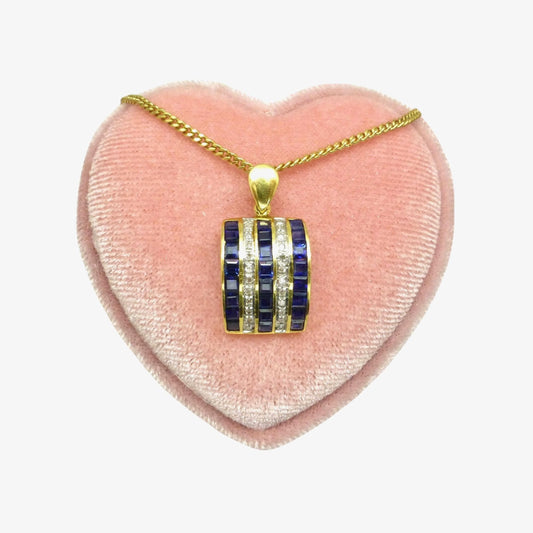 Vintage 18K gold Sapphire and diamond five row pendant