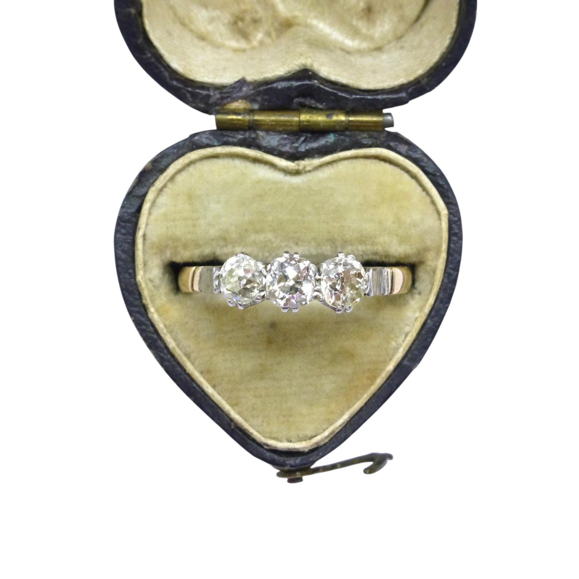 Antique old mine cut natural diamond three stone trilogy ring 0.75ct ~ 18ct Platinum