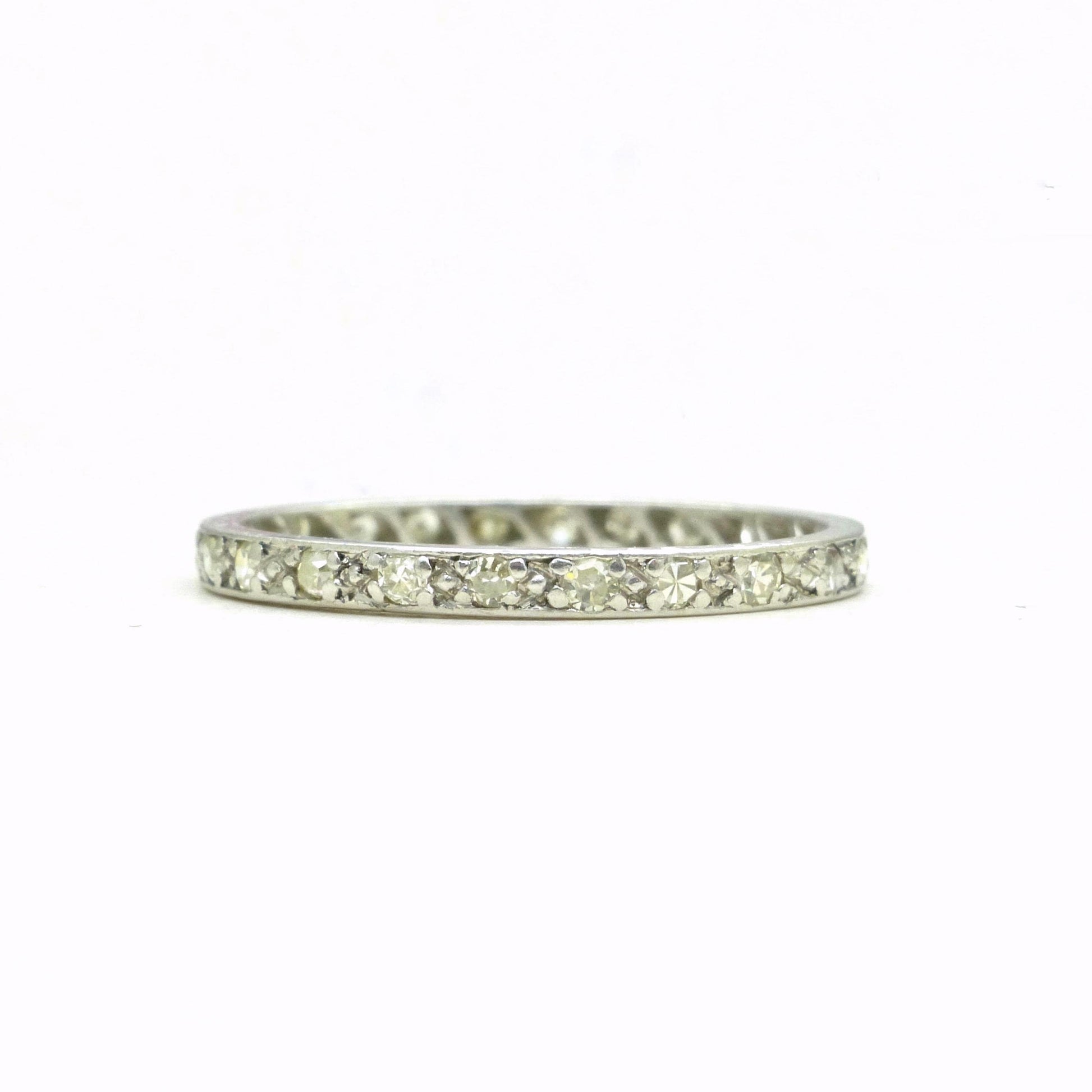 Antique platinum Diamond full Eternity Ring - Narrow 2mm Wedding Band 1920s, Size O - 7