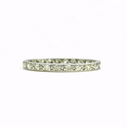 Antique platinum Diamond full Eternity Ring - Narrow 2mm Wedding Band 1920s, Size O - 7