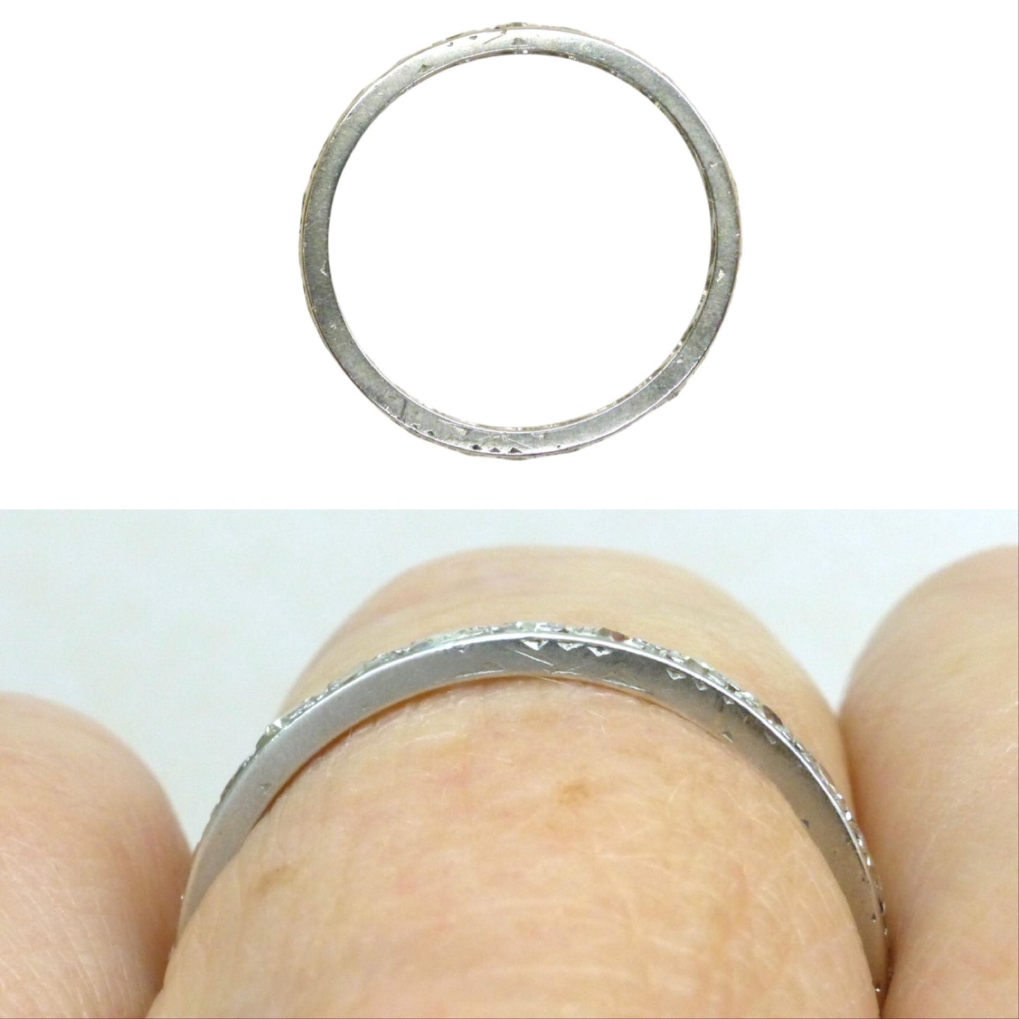 Antique platinum Diamond full Eternity Ring - Narrow 2mm Wedding Band 1920s, Size O - 7