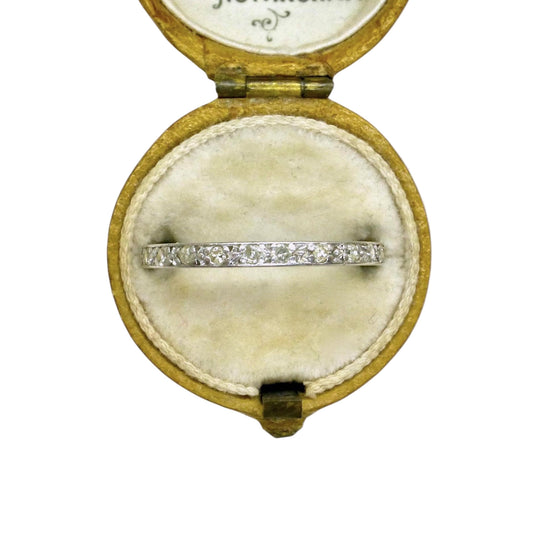 Antique platinum Diamond full Eternity Ring - Narrow 2mm Wedding Band 1920s, Size O - 7