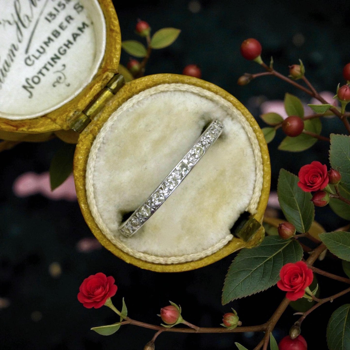 Antique platinum Diamond full Eternity Ring - Narrow 2mm Wedding Band 1920s, Size O - 7