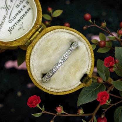 Antique platinum Diamond full Eternity Ring - Narrow 2mm Wedding Band 1920s, Size O - 7