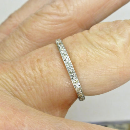 Antique platinum Diamond full Eternity Ring - Narrow 2mm Wedding Band 1920s, Size O - 7