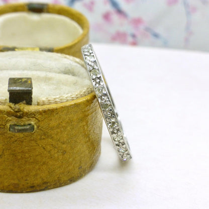 Antique platinum Diamond full Eternity Ring - Narrow 2mm Wedding Band 1920s, Size O - 7