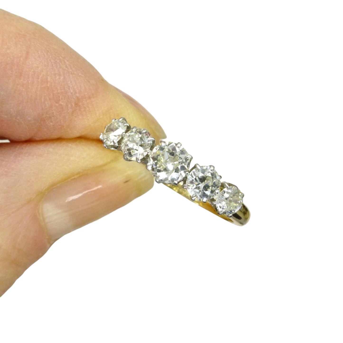 Antique 18ct gold old cut natural diamond five stone ring c.1.05ct c1920's