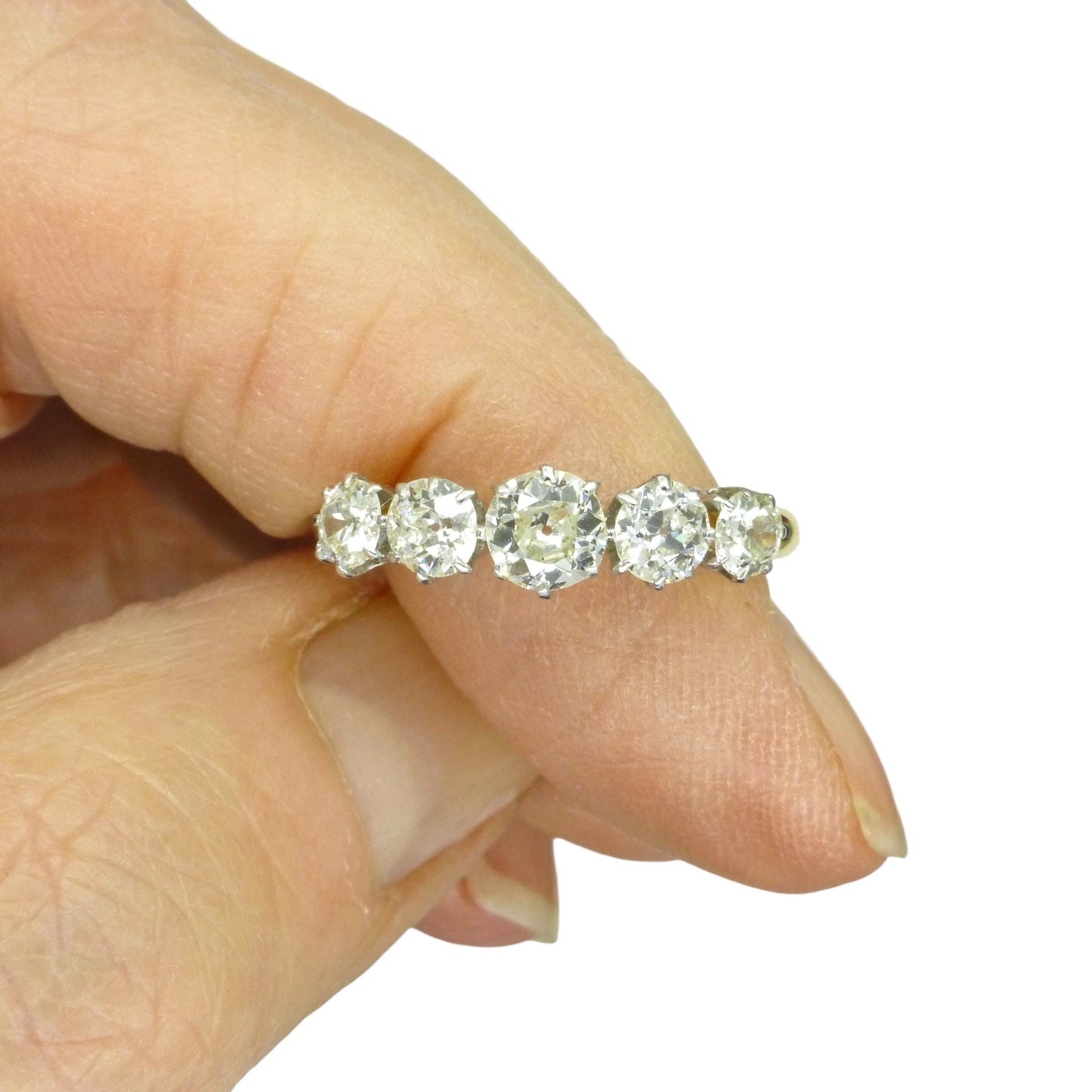 Antique 18ct gold old cut natural diamond five stone ring c.1.05ct c1920's