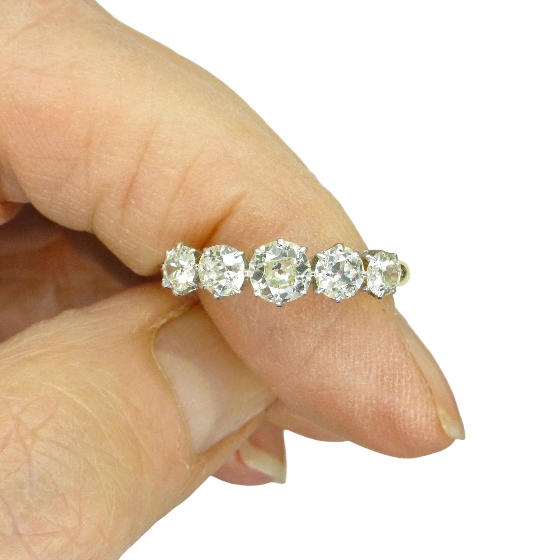 Antique 18ct gold old cut natural diamond five stone ring c.1.05ct c1920's