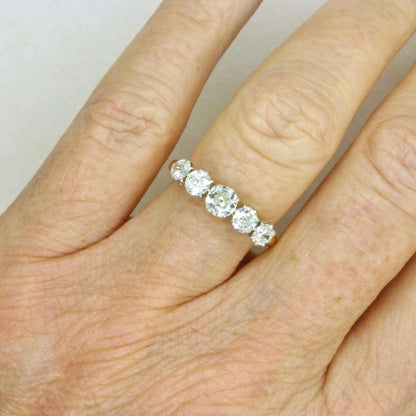 Antique 18ct gold old cut natural diamond five stone ring c.1.05ct c1920's