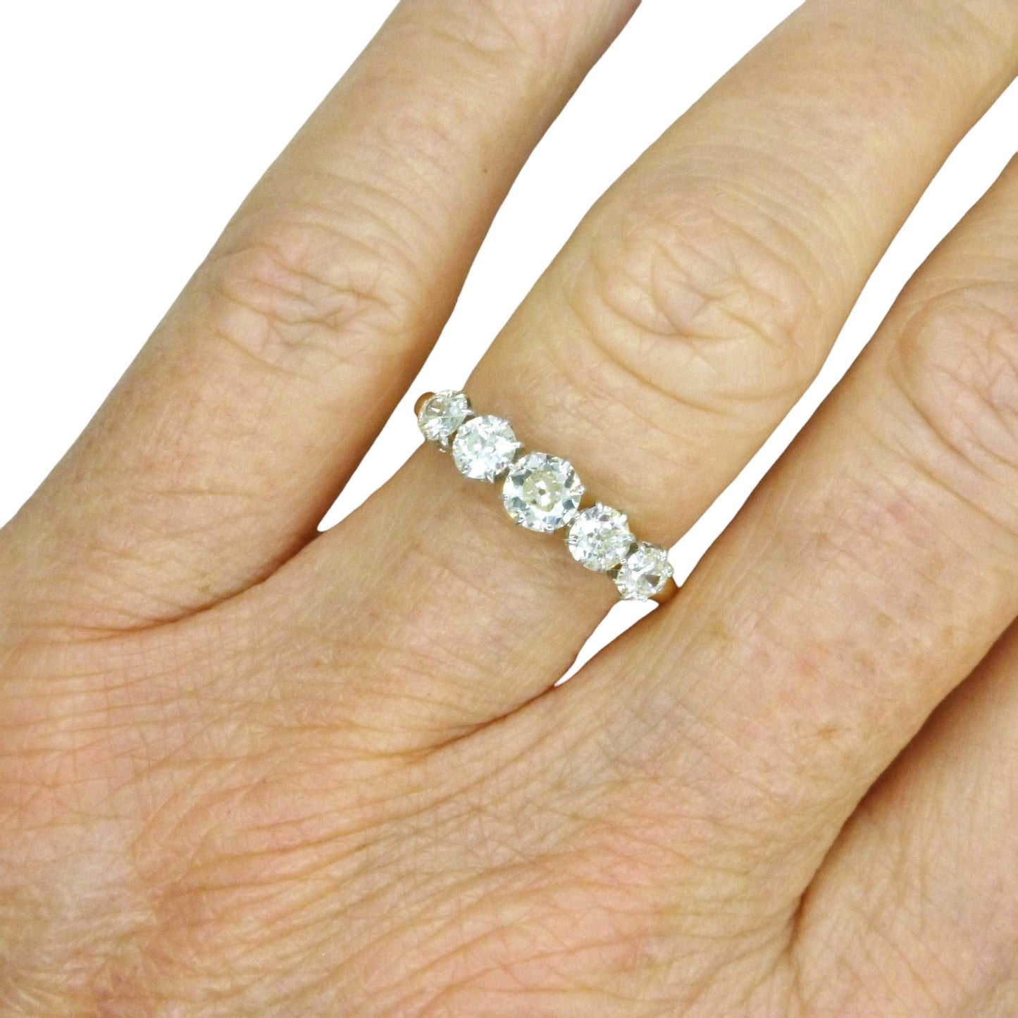 Antique 18ct gold old cut natural diamond five stone ring c.1.05ct c1920's