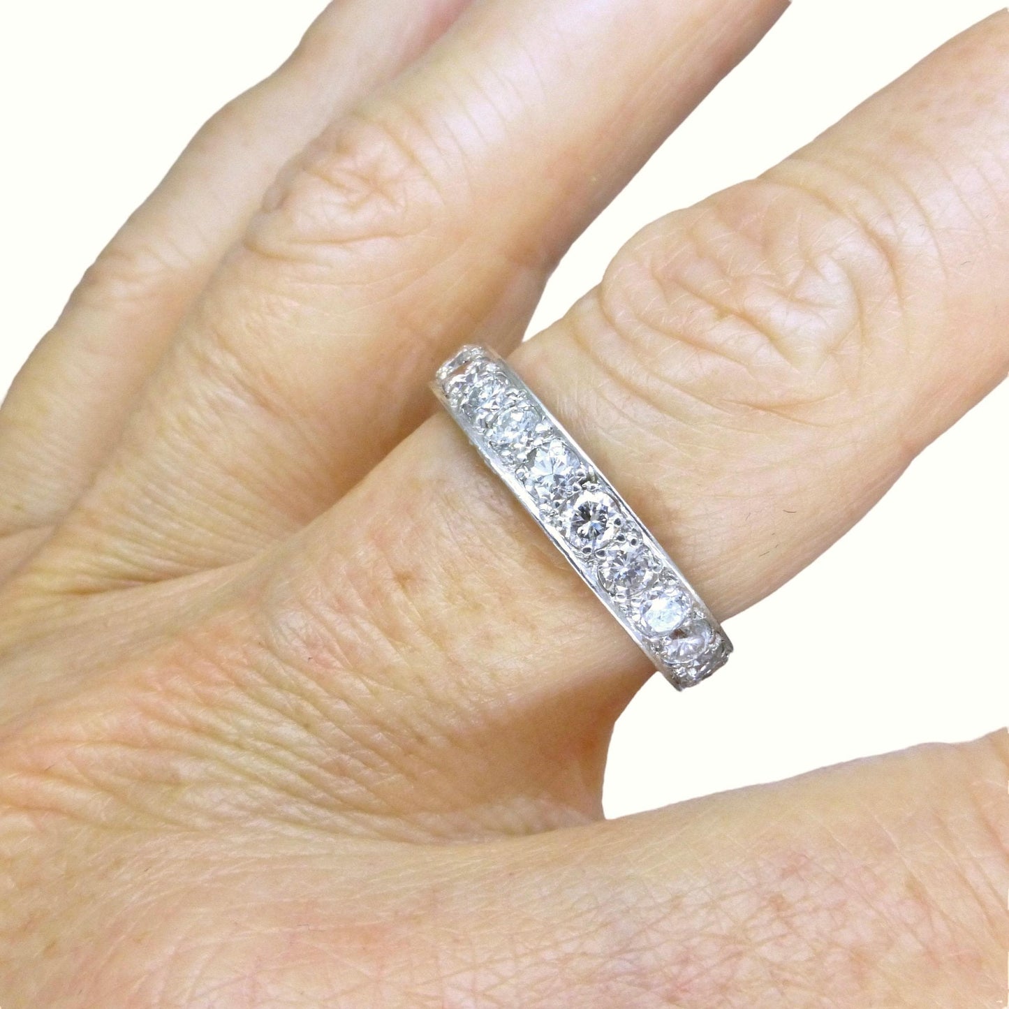 Antique Platinum natural Diamond full hoop, engraved eternity wedding band 2.00ct + Valuation
