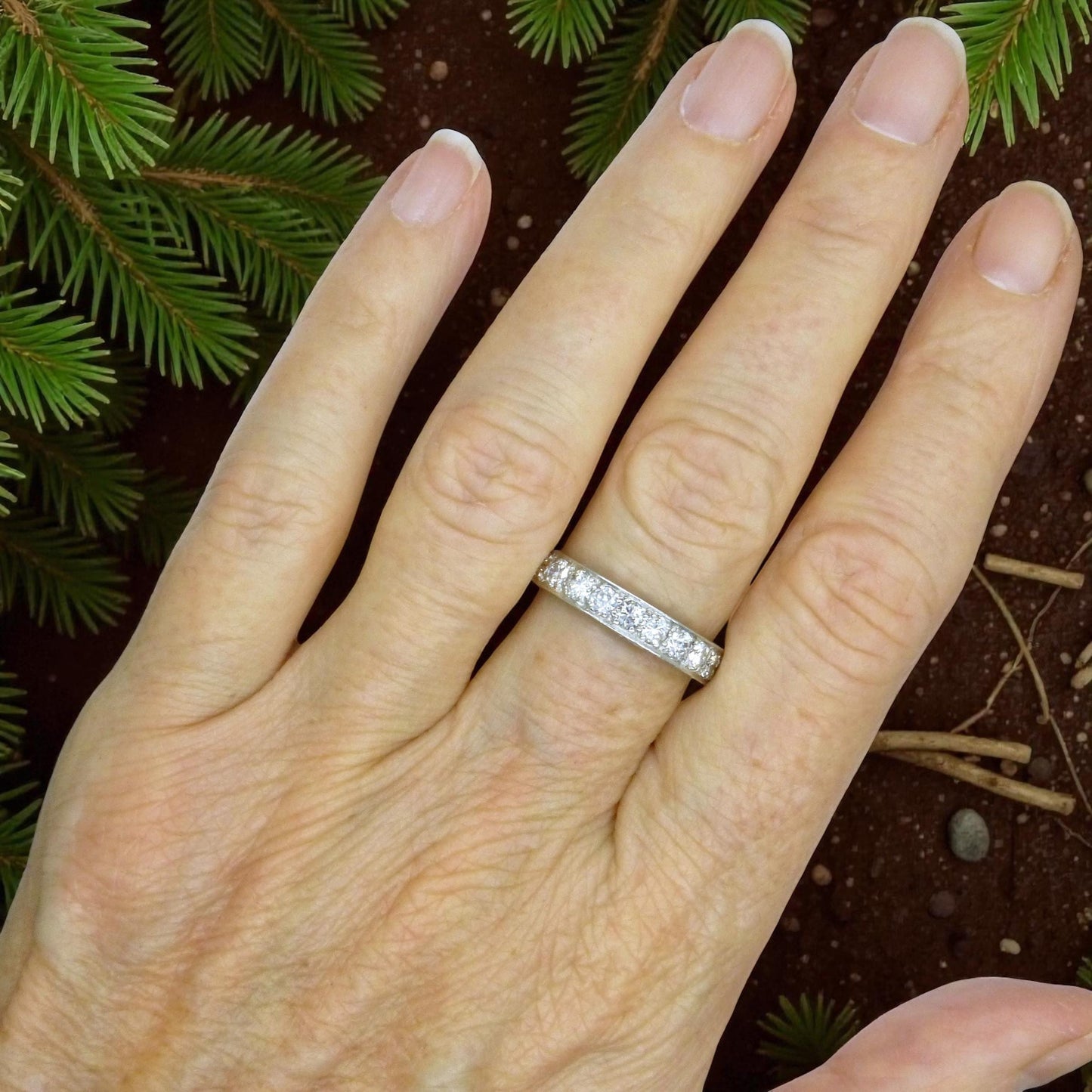 Antique Platinum natural Diamond full hoop, engraved eternity wedding band 2.00ct + Valuation