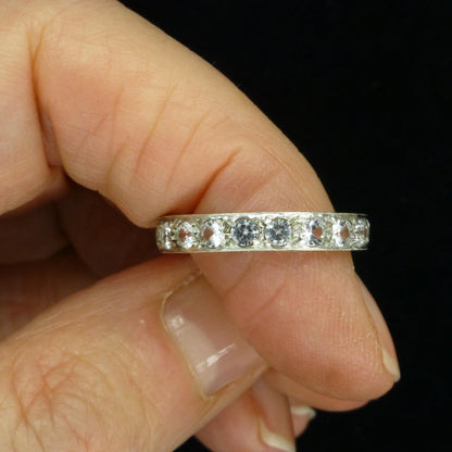 Antique Art Deco 9ct white gold white spinel full eternity wedding band