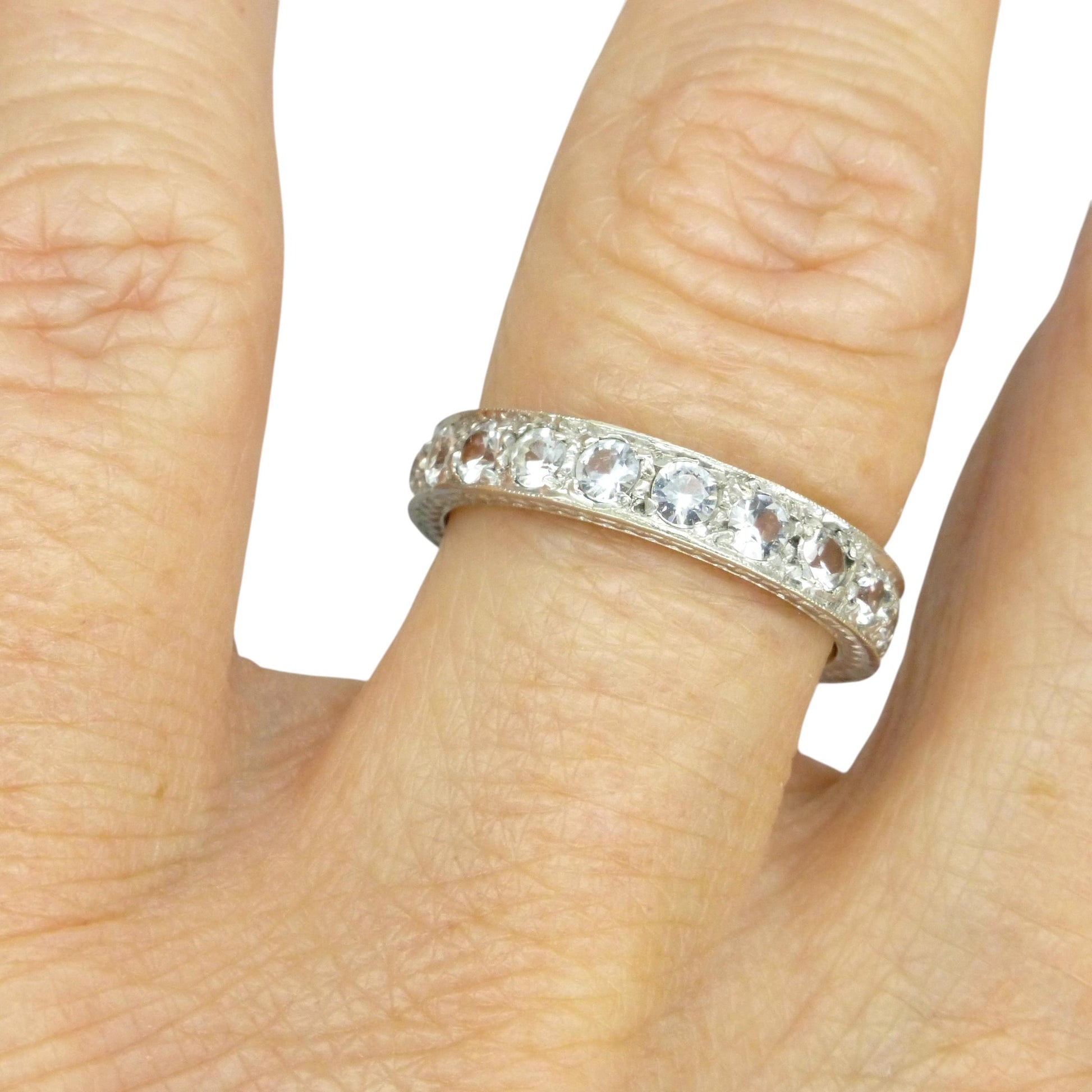 Antique Art Deco 9ct white gold white spinel full eternity wedding band