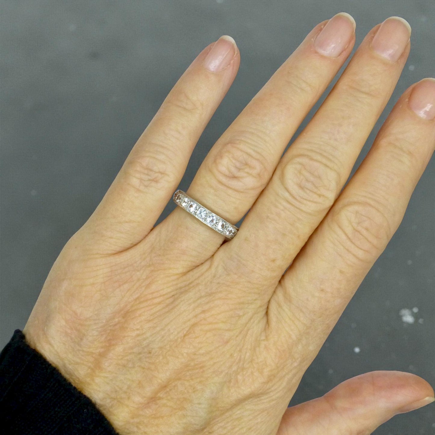 Antique Art Deco 9ct white gold white spinel full eternity wedding band