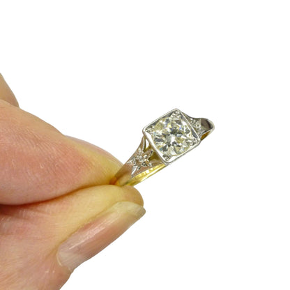 Antique 18ct & Platinum natural diamond solitaire ring 0.50ct