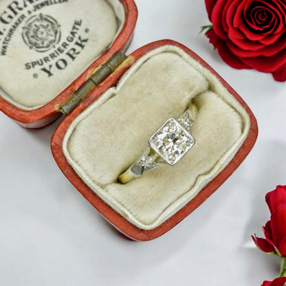 Antique 18ct & Platinum natural diamond solitaire ring 0.50ct