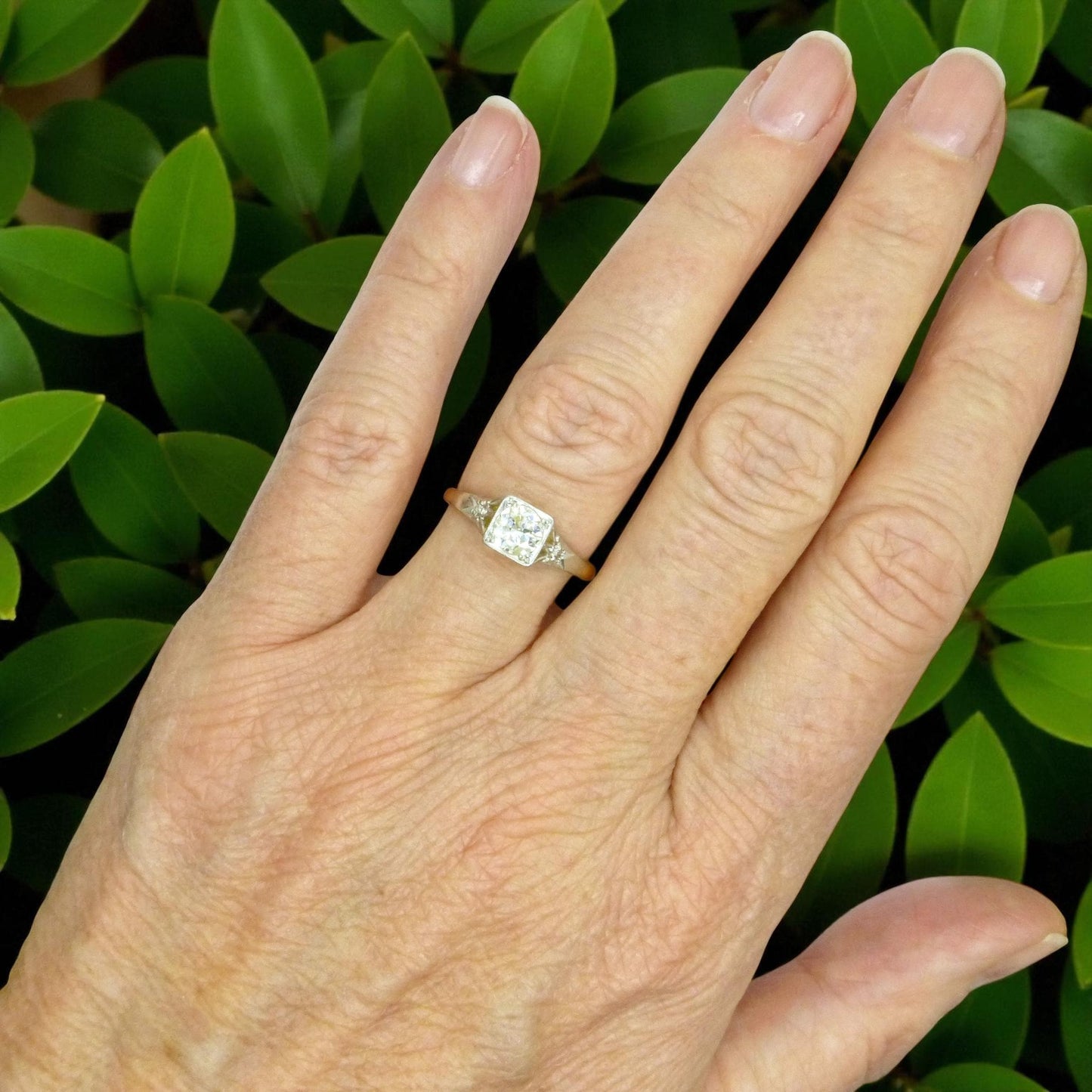 Antique 18ct & Platinum natural diamond solitaire ring 0.50ct