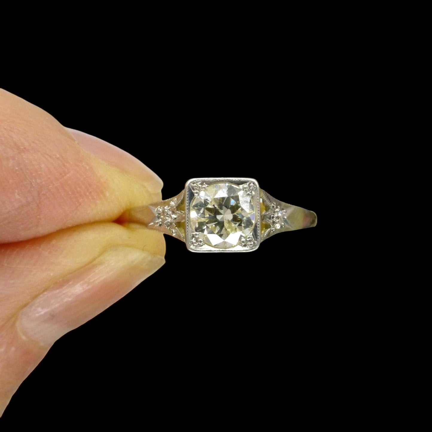 Antique 18ct & Platinum natural diamond solitaire ring 0.50ct