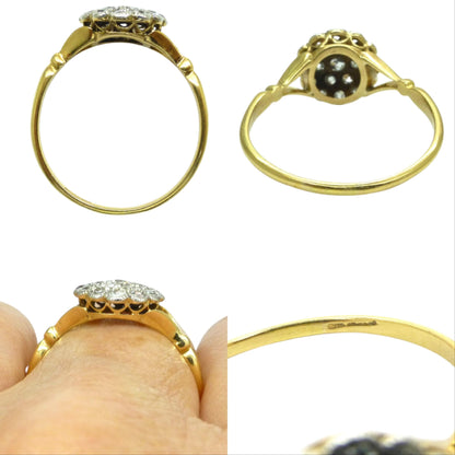 Antique 18ct Platinum old cut diamond daisy cluster ring 0.40ct c1900-1910's