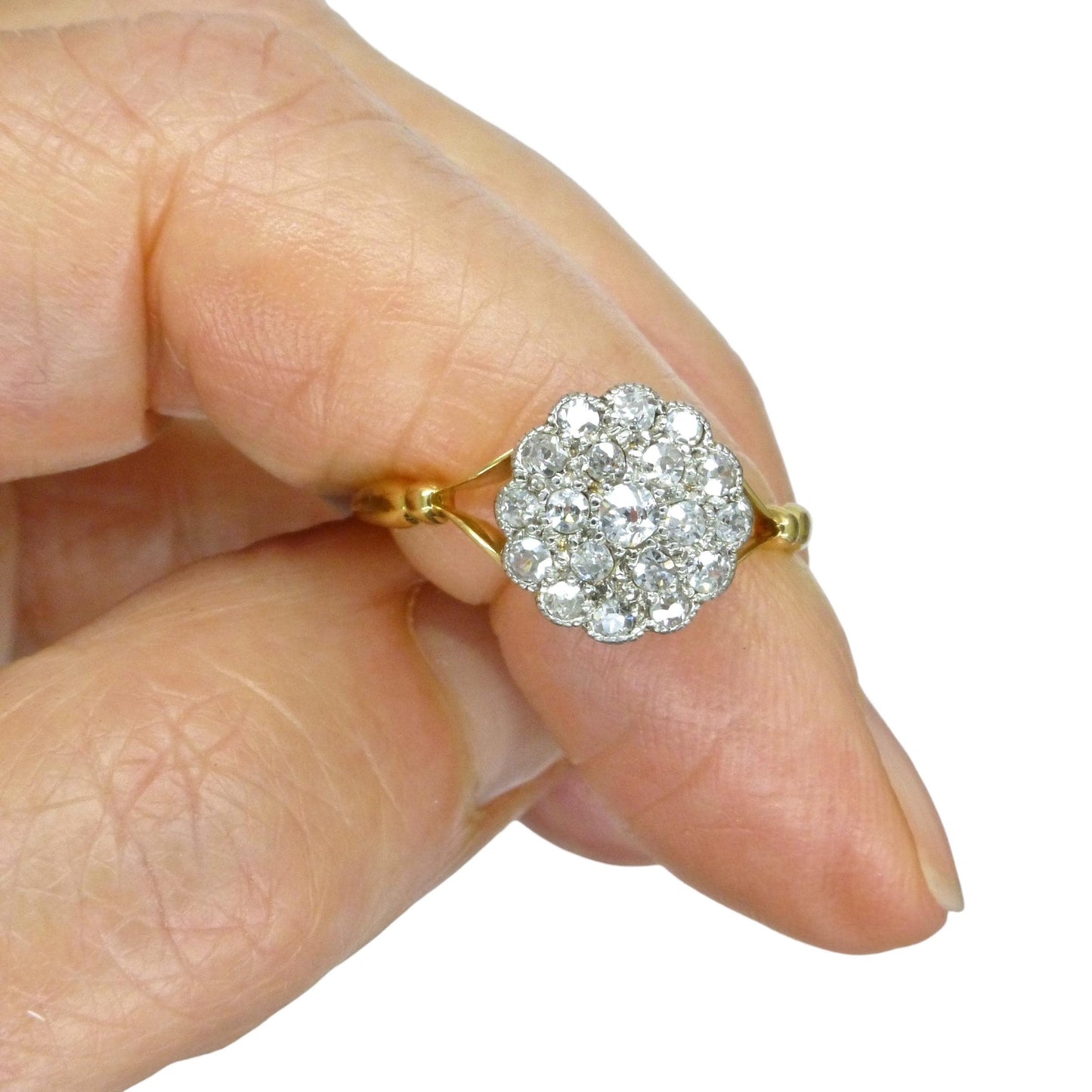 Antique 18ct Platinum old cut diamond daisy cluster ring 0.40ct c1900-1910's