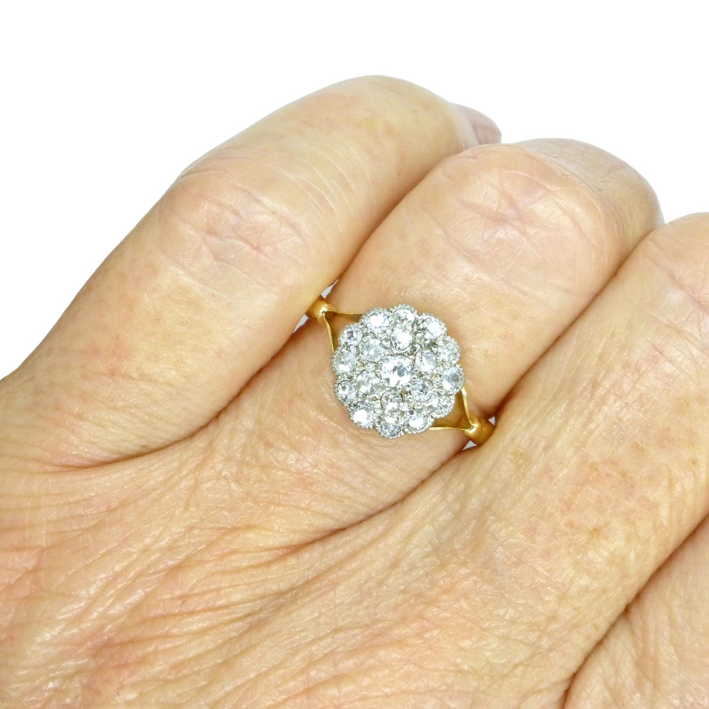 Antique 18ct Platinum old cut diamond daisy cluster ring 0.40ct c1900-1910's