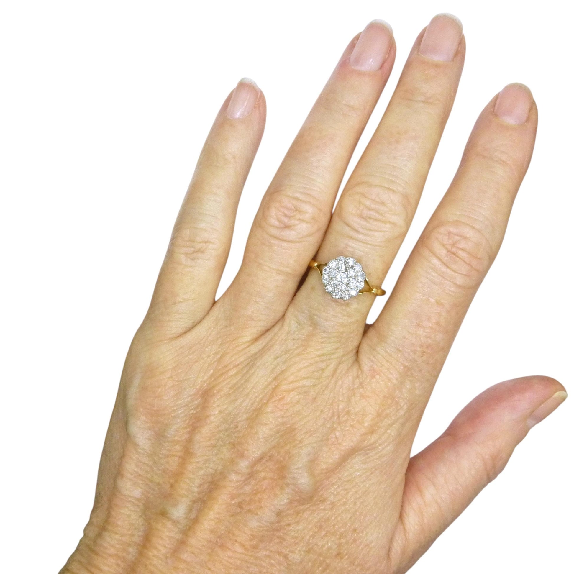 Antique 18ct Platinum old cut diamond daisy cluster ring 0.40ct c1900-1910's