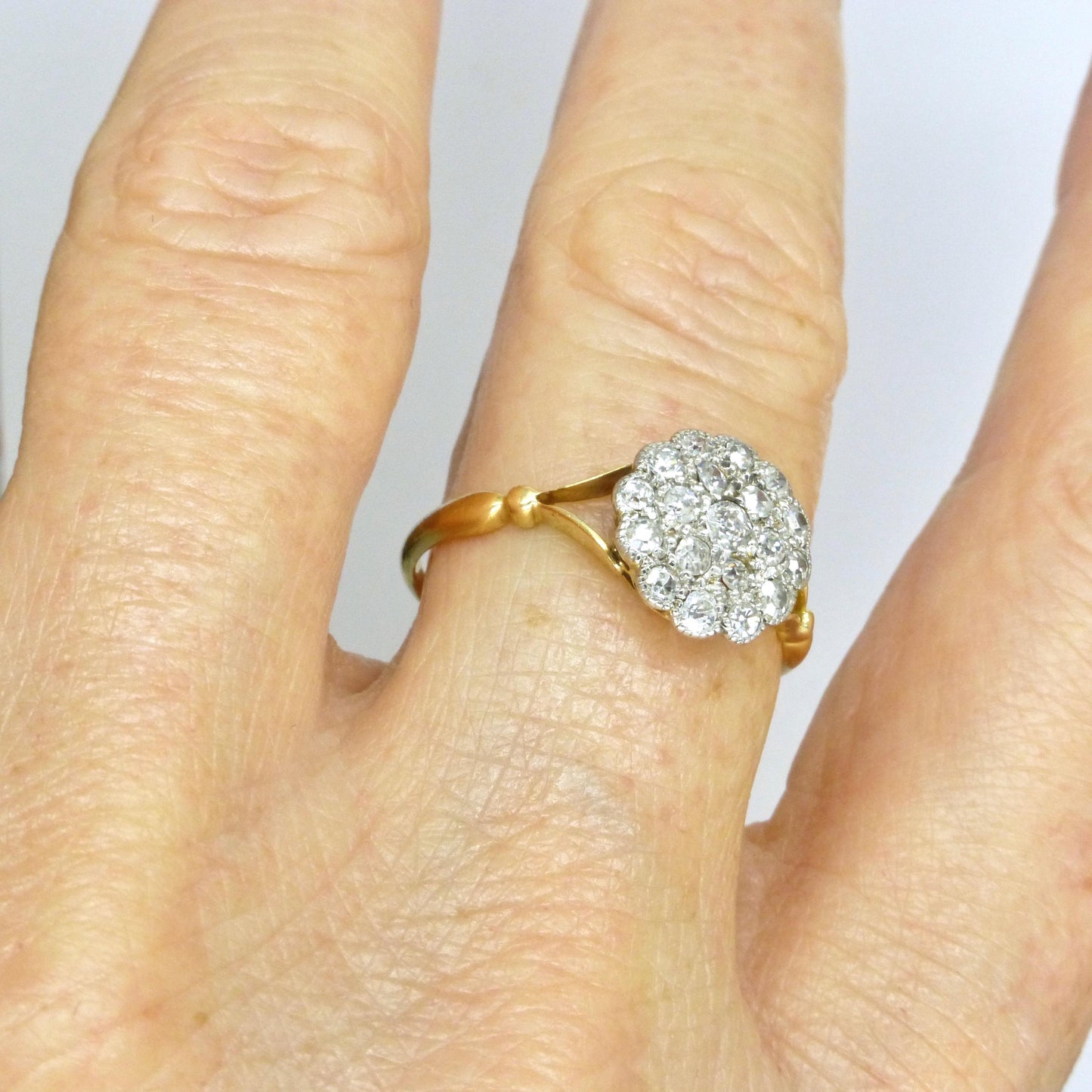 Antique 18ct Platinum old cut diamond daisy cluster ring 0.40ct c1900-1910's