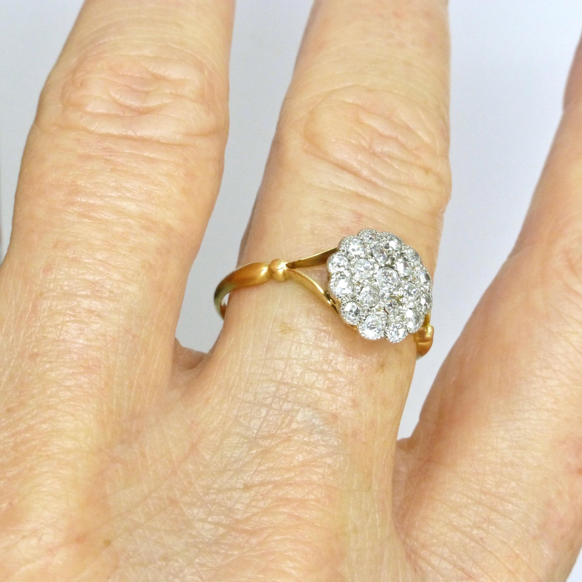 Antique 18ct Platinum old cut diamond daisy cluster ring 0.40ct c1900-1910's