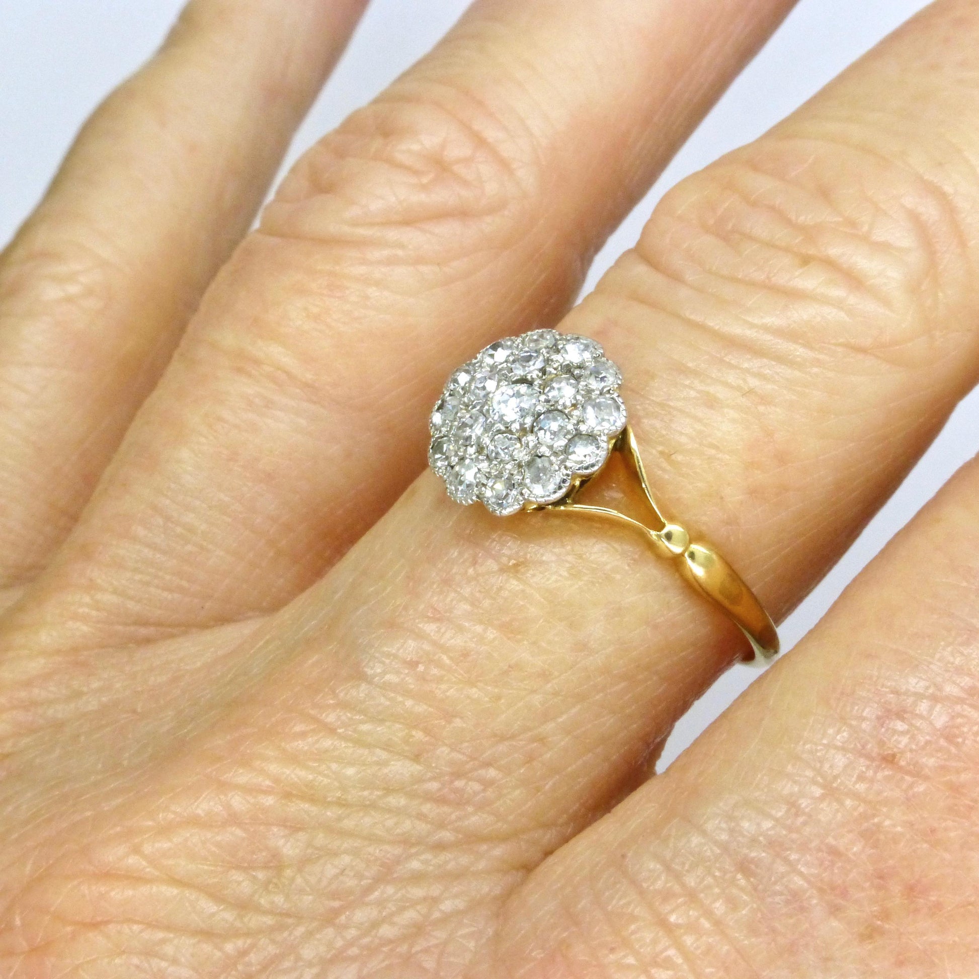 Antique 18ct Platinum old cut diamond daisy cluster ring 0.40ct c1900-1910's