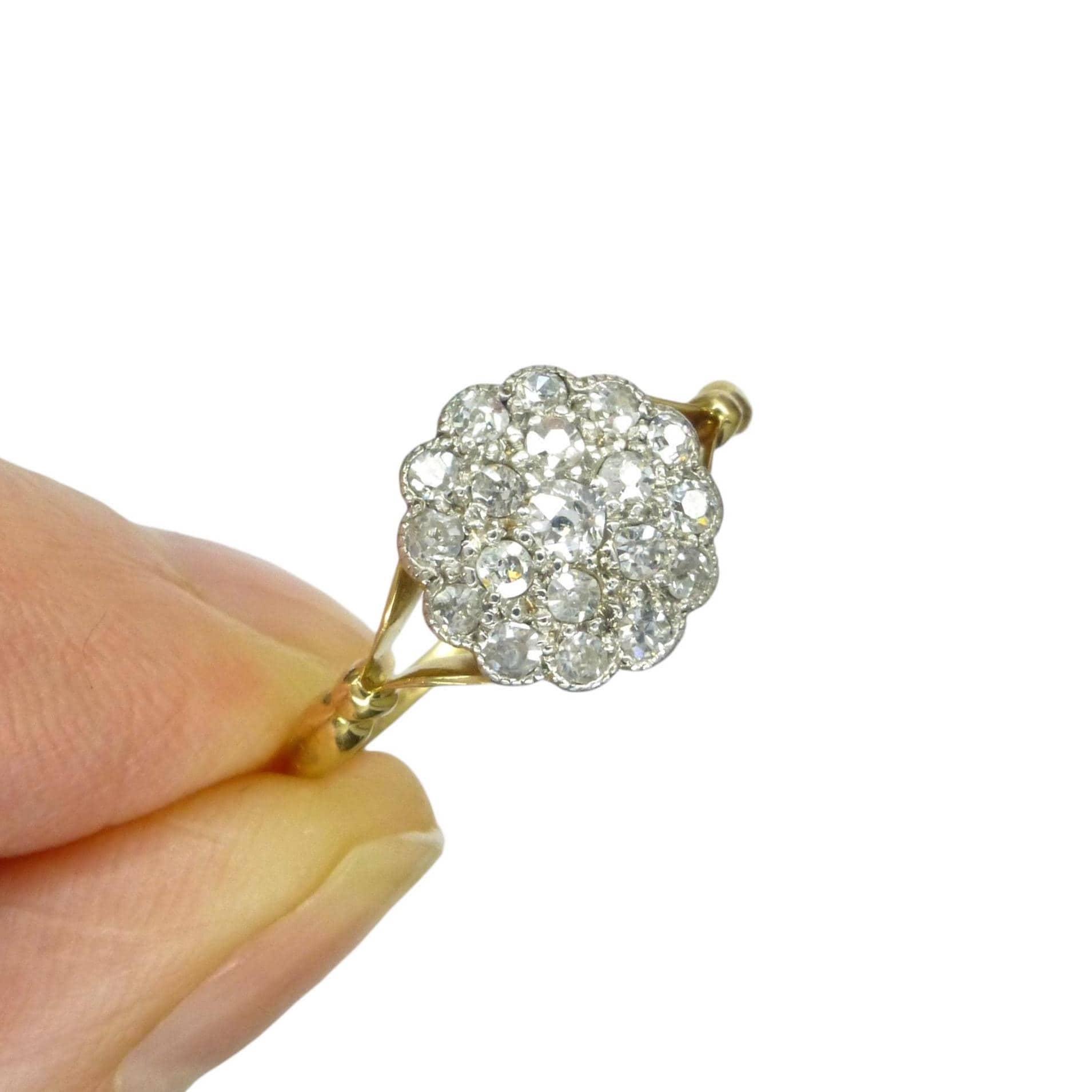 Antique 18ct Platinum old cut diamond daisy cluster ring 0.40ct c1900-1910's