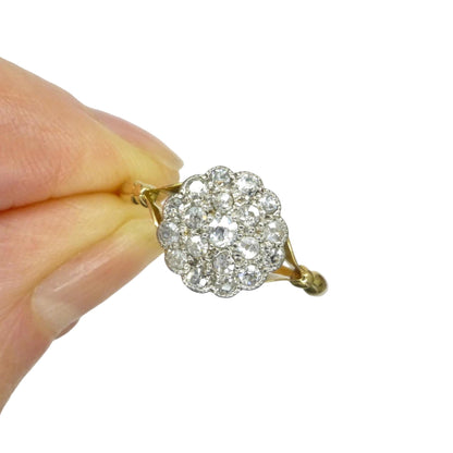 Antique 18ct Platinum old cut diamond daisy cluster ring 0.40ct c1900-1910's