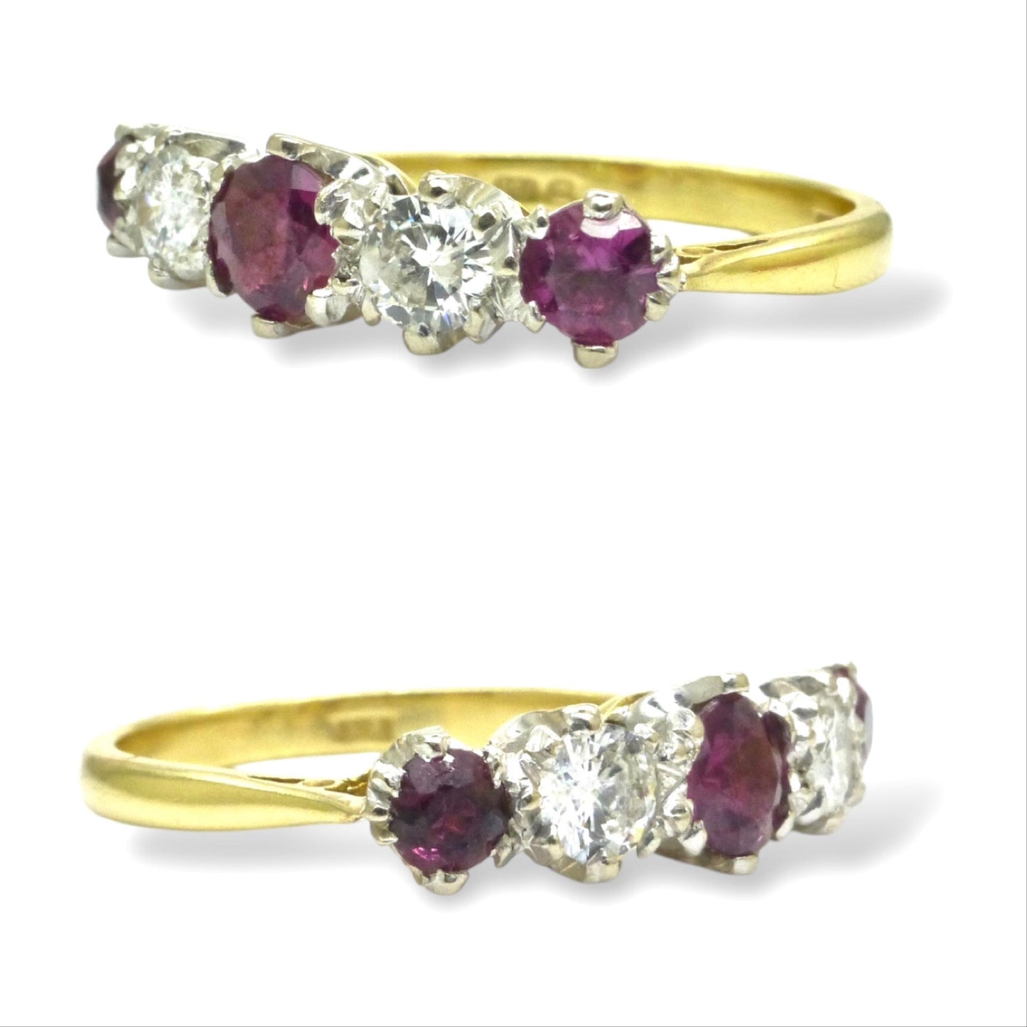 Antique 18ct ruby and old brilliant cut diamond five stone ring