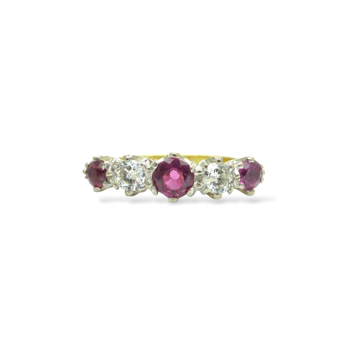 Antique 18ct ruby and old brilliant cut diamond five stone ring