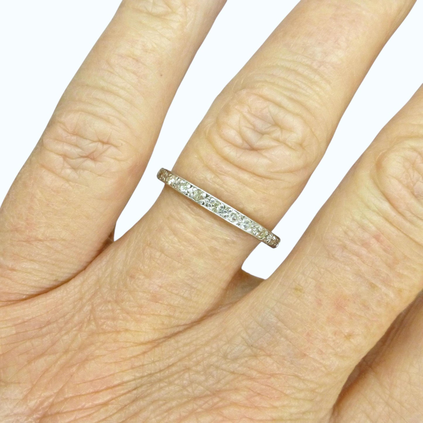 Antique platinum Diamond full Eternity Ring - Narrow 2mm Wedding Band 1920s, Size O - 7